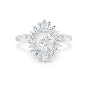 Art Deco Wedding Bridal Ring Baguette Simulated CZ 925 Sterling Silver